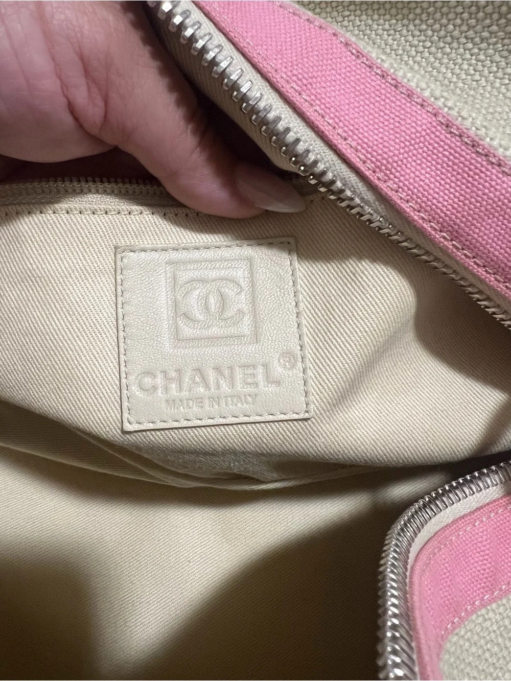 CHANEL Beige and Pink Canvas Weekend Duffle